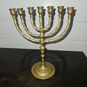 Ménorah à 7 bras en laiton, chandelier fait main, porte-bougie de Hanouka, décoration religieuse de table, fournitures de Noël, support de bougie antique - Product Image 6