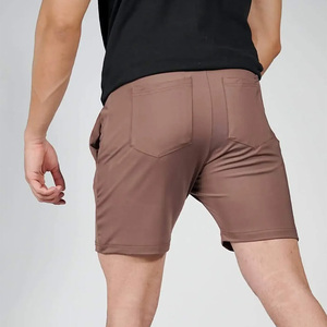 Men's <b>Black</b> Solid Quick Dry Breathable Sport Shorts Elastic Waist Knee Length Nonwoven Polyester Front Logo Drawstring Closure - Product Image 4