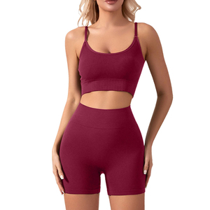 Best Selling Wholesale Custom Women Seamless Ribbed Yoga Set Sports Bra High Waist Biker <b>Shorts</b> OEM Private Label Manufacturer - Product Image 6