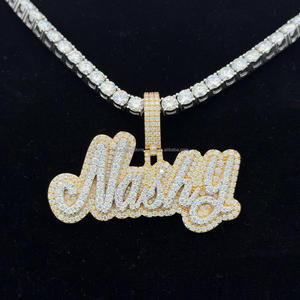 Hiphop 3 pulgadas Moissanite inicial colgante S925 Iced Out dos tonos VVS diamante letra colgante Bling rapero Moissanite nombre colgante - Product Image 4