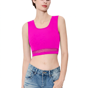 Crop top noir pour femme avec couche transparente, soutien moyen, fitness, couleur unie, Spandex Polyester - Product Image 6