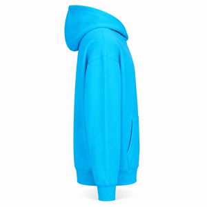 Sudadera con Capucha Premium Azul Cian sin Cordones, Hombros Caídos, Oversize, 100% Algodón Felpa, Unisex, Bolsillo Canguro, Antiarrugas - Product Image 5