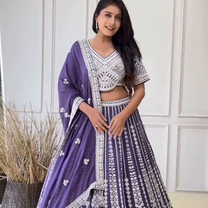 Lehengha detalles Tela Foux Gorgette Codificación DE TRABAJO Dori con Sequnce Tamaño hasta 44 Interior - Product Image 1