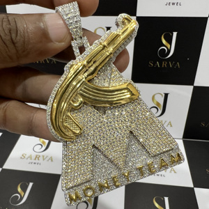 Colgante Personalizado AK47 Gun Money Team |   Plata de Ley 925 Chapada en Oro con Moissanita, Estilo Hip Hop |   Moissanita VVS SARVA JEWELS KAK47 - Product Image 2