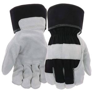 Gants de soudage en cuir fendu noir - Gants de sécurité longs en cuir de vachette véritable pour la protection au travail et la soudure industrielle - Product Image 1