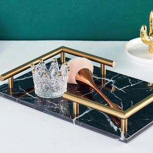 Wholesale Luxury Rectangular <b>Black</b> Marble Dining <b>Tray</b> Bulk Gold Handles Hotel Restaurant Serving Platter Elegant Tableware - Product Image 5
