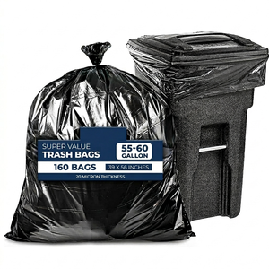 TH GB-006 Commercial Grade 55-60 Gallon Contractor Trash Bags Thickness Black Heavy Duty Garbage Bags 39 x 56 Inch <b>Extra</b> <b>Large</b> - Product Image 1