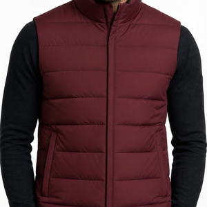 Chaleco acolchado burdeos para hombre, más vendido, con cuello alto, cierre de cremallera, a prueba de viento, chaqueta informal de invierno, color sólido - Product Image 2