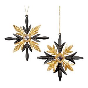 Adorno Navideño de Año Nuevo, Estrella Plana Acrílica Negra Mate con Purpurina Dorada, Forma Redonda, Copo de Nieve, Flor - Product Image 5