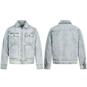 แจ็คเก็ตยีนส์ผู้ชายแบบขายส่ง OEM ผ้าเดนิมฟอกทรง Trucker Jacket รับทำโลโก้ตามสั่ง จัดส่งรวดเร็ว - Product Image 3