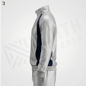 Men's Silver <b>Navy</b> Color Blocking Tracksuit Full Zip Stand Collar Sporty Design Quick Dry Polyester Autumn Wear - Product Image 3