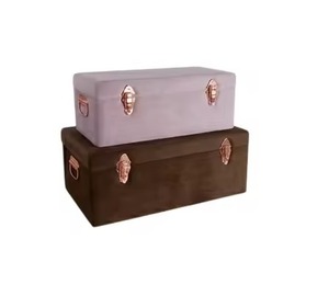 Coffre de rangement en velours lilas pastel lavande, boîte décorative en métal, organisateur avec intérieur en tissu imprimé à pois - Product Image 5