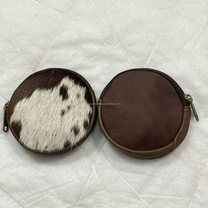 Top Quality Cowhide Leather Coin Purse Stylish Clutch Wallet Purse Round Shaped Leather Western Style Unisex Clutch Coin Clutch - Product Image 5