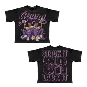 Camiseta de Algodón con Lavado Ácido para Mujer, 180 GSM, Suave, Negra y Morada, con Estampado Gráfico y Logotipo Personalizado, Transpirable - Product Image 1