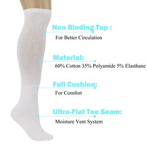 Calze da Uomo per Diabetici al Ginocchio, 3 Paia, Non Stringenti, Imbottite, Traspiranti in Cotone, Taglie 9-15, per Gonfiore - Product Image 3