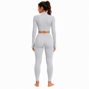Conjunto de ropa de Yoga para mujer, Leggings de cintura alta sin costuras, Top deportivo corto, elástico, para Fitness, gimnasio, entrenamiento para correr, nueva moda - Product Image 4