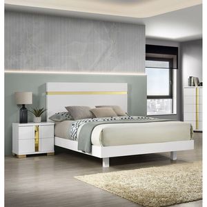 Moderno letto Queen Size 3PC Set camera da letto con LED & comodini bianco acrilico finiture materasso Ready mobili - Product Image 2