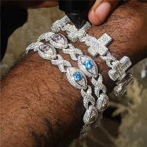 สร้อยข้อมือทองคำแบบ Cuban Link ประดับเพชรทรงตา ดีไซน์ Iced Out สไตล์ฮิปฮอป เครื่องประดับคุณภาพสูง - Product Image 5