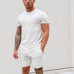 Ensemble t-shirt et short en coton uni pour homme, tenue décontractée d'été, tissu tricoté respirant, blanc - Product Image 3