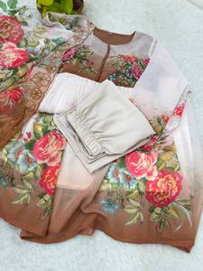 Tissu pour robe en georgette de qualité supérieure avec col et manches longs faits main, pantalon en soie à imprimé numérique. - Product Image 2