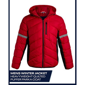 Veste d'hiver longue à capuche pour homme, avec logo personnalisé sur le devant, matelassée, coupe-vent, 100% polyester, coupe moderne, marque privée - Product Image 4