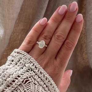 3 Ct Oval Lab Grown Diamond Engagement Ring 14K Gold IGI Certified Side Stone Accent <b>Cluster</b> Solitaire Jewelry Women Wholesale - Product Image 1