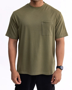 T-shirt Homme Vert Olive de Haute Qualité en Coton Jersey à Manches Courtes Col Rond Coupe Classique avec Poche Avant Vêtement Décontracté Vente en Gros - Product Image 1