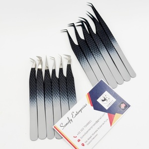 Pince à épiler Somofy Enterprises double teinte pour extensions de cils, avec grip diamanté solide en acier inoxydable et pointe lisse - Product Image 1