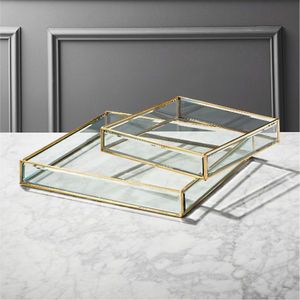 Luxury Gold Metal Glass Decorative Tray Set Rectangle <b>Mirror</b> Jewelry Organizer Cosmetic Perfume Tray Table Centerpiece Decor - Product Image 1