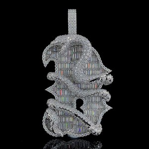 Pendentif en argent moissanite thème Aigle, argent 925, taille baguette, sertissage en canal, unisexe, style hip-hop, pour usage quotidien - Product Image 1