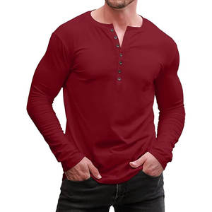 Camiseta Henley de Punto para Hombre, Color Sólido, Estilo Vintage, Corte Ajustado, para Deportes al Aire Libre, Casual, 100% Poliéster, Impresión Serigráfica, Nueva - Product Image 2