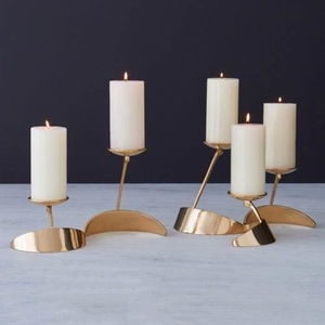 Highest Quality Modern <b>Brass</b> Candle Stand Set with Curved Base for Home Decoration - Product Image 1