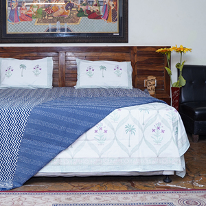 Blue Printed Bohemian Fluffy Organic Cotton <b>Quilt</b> Blanket Handmade Zigzag Floral Pareo Wrap <b>Throw</b> Soft Breathable Unisex Bedding - Product Image 6