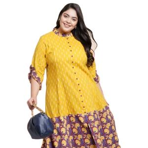 Colección de Anarkali Kurta de Algodón Ikat y Estampado Floral, Vestido Anarkali con Cuello Bordado y Mangas con Volantes, Ropa Étnica para Mujer - Product Image 1