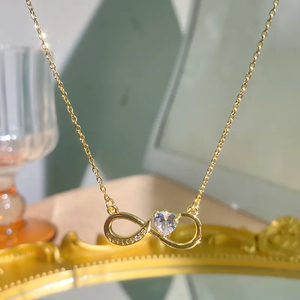 สร้อยคอรูปหัวใจสำหรับผู้หญิงทำจากสแตนเลส 304 พร้อมชุบทอง 0.03µm ประดับเพชรซิร์คอนบนสายโซ่ - Product Image 5