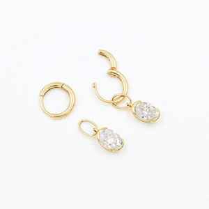 Oval Moissanite <b>Charms</b> 7x5mm 14k Solid Dangles Huggie <b>Hoops</b> Necklace Bracelet Belly Ring April Birthstone Jewelry - Product Image 3