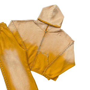 Ensemble de survêtement unisexe à capuche teint par immersion, manches longues, fermeture éclair colorée, coupe ample, sweat-shirt et pantalon en coton, idéal pour l'automne - Product Image 3