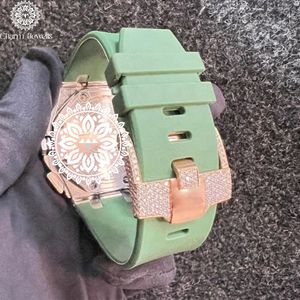 Charm Jewells – boîtier de montre de luxe en acier inoxydable, cadran analogique de 40mm, bracelet en cuir vert lumineux, mouvement mécanique unisexe - Product Image 3