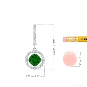 Pendientes de Oro Blanco de 14 Quilates con Esmeralda Natural y Halo de Diamantes, Esmeralda de Corte Cojín, Joyería Fina para Mujer, Regalo para Ella - Product Image 2