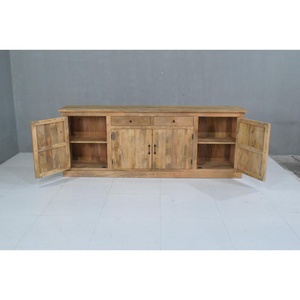 Aparador rústico industrial moderno con puertas y cajones de madera de mango macizo para el hogar, granja, comedor, cocina o uso en hoteles - Product Image 3