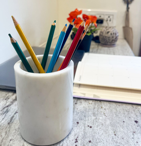 White Stone Marble Pencil Holder <b>Round</b> Crafts <b>Brush</b> Cup Candle Organizer for Stationary Bathroom Office Pen Holder - Product Image 1