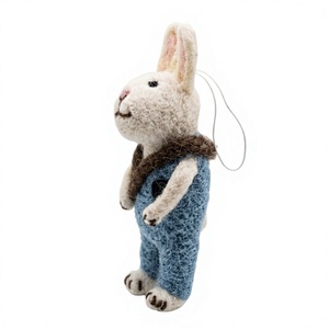 Handmade Eco-Friendly Wool <b>Felt</b> Rabbit Farmer Doll Blue Overalls Green Basket Traditional Wall Hanging Cartoon <b>Animal</b> Christmas - Product Image 4