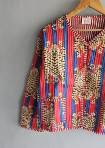 Abrigo Acolchado para Mujer, Estampado de Tigre, Botones al Frente, Manga Larga, Chaqueta Roja y Azul, Ropa Exterior Informal, Regalo para Ella - Product Image 2