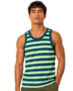 Dark Teal Lime Striped Men Cotton Tank <b>Top</b> Sleeveless <b>Vest</b> Casual Summer Gym Fitness Shirt Breathable Loose Fit Streetwear - Product Image 1
