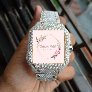 Reloj de Hombre Antiguo con Cristal de Zafiro Cuadrado de Primera Calidad, Claridad VVS, Moissanita, Números Romanos, Personalizado en Oro Rosa - Product Image 2