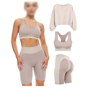 Leggings sans couture taille haute pour femmes, soutien-gorge de sport, veste de yoga à manches longues, ensemble de vêtements de sport 3 pièces pour la gym, le fitness et le yoga pour femmes - Product Image 1