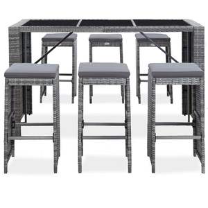 Ensemble de bar de jardin en rotin PE gris 7 pièces, mobilier de patio avec housses amovibles - Product Image 2