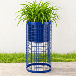 <b>Tall</b> Navy Blue Metal Wire Mesh Planter with Decorative Cylindrical Stand for Indoor Outdoor <b>Plants</b> Garden Patio Balcony Terrace - Product Image 6