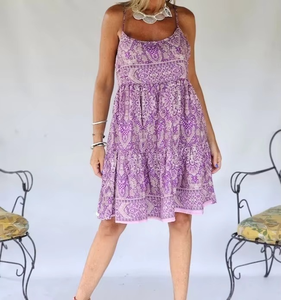 Casual Beach Woolen Sunset Dress-Signature Style Bohemian Knee-Length Loose Fit Breathable Sustainable 100% Cotton Woven Tassel - Product Image 3