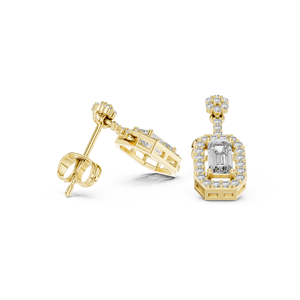 Baguette Cut Lab Grown Diamond Earring 14K 18K Solid Gold Halo Drop Stud Push <b>Back</b> Earring DEF VVS Engagement Earring Wholesale - Product Image 4